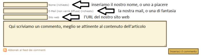 compilazione dei campi per ottenere link da commenti